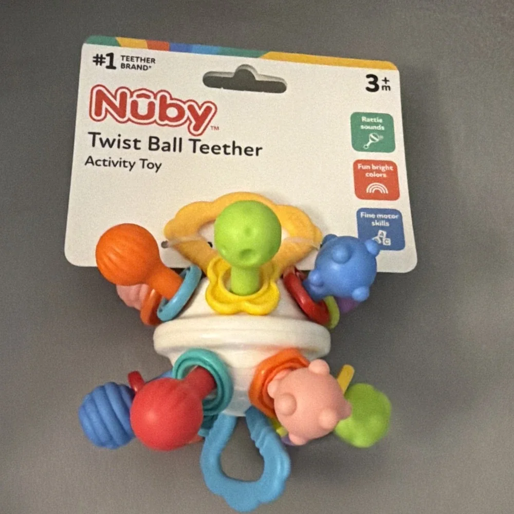 Nuby Textured Twist Ball Baby Teether Toy with Colorful Rattle